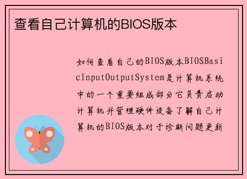 查看自己计算机的BIOS版本